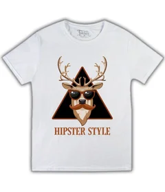 Прикольные футболки: hipster style - олень с усами на белой